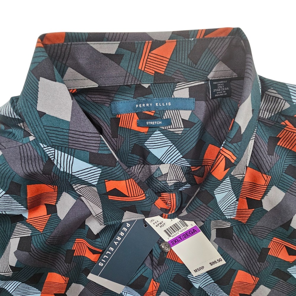 NWT Perry Ellis 2XLT Stretch Long Sleeve‎ Shirt Geometric Casual Button Up Tall - Picture 2 of 13